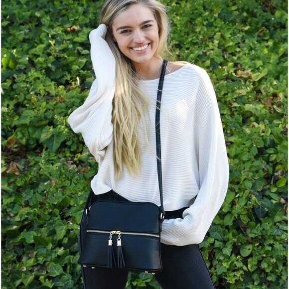 Lunar Lightweight Medium Dome Crossbody Bag Shoulder Bag with Tassel | Zipper Po - Picture 6 of 6